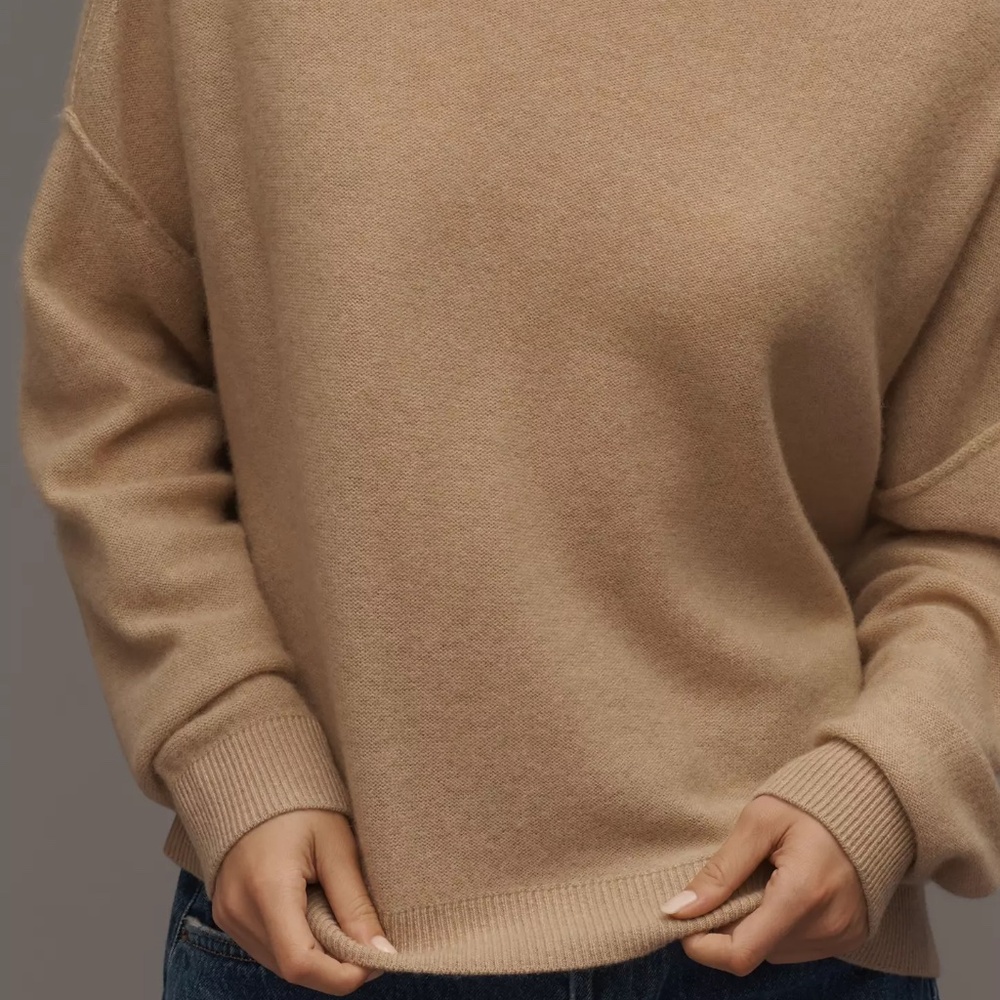 Anthropologie The Alani Cashmere Mock-Neck Sweater by Pilcro Sand Dollar Tan NWT - Picture 5 of 5